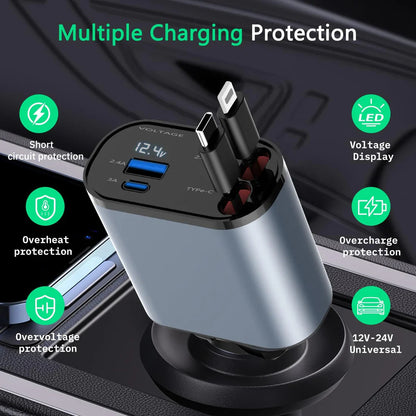 【50% OFF🔥】4-in-1 Multifunction Retractable Car Charger🚗⚡